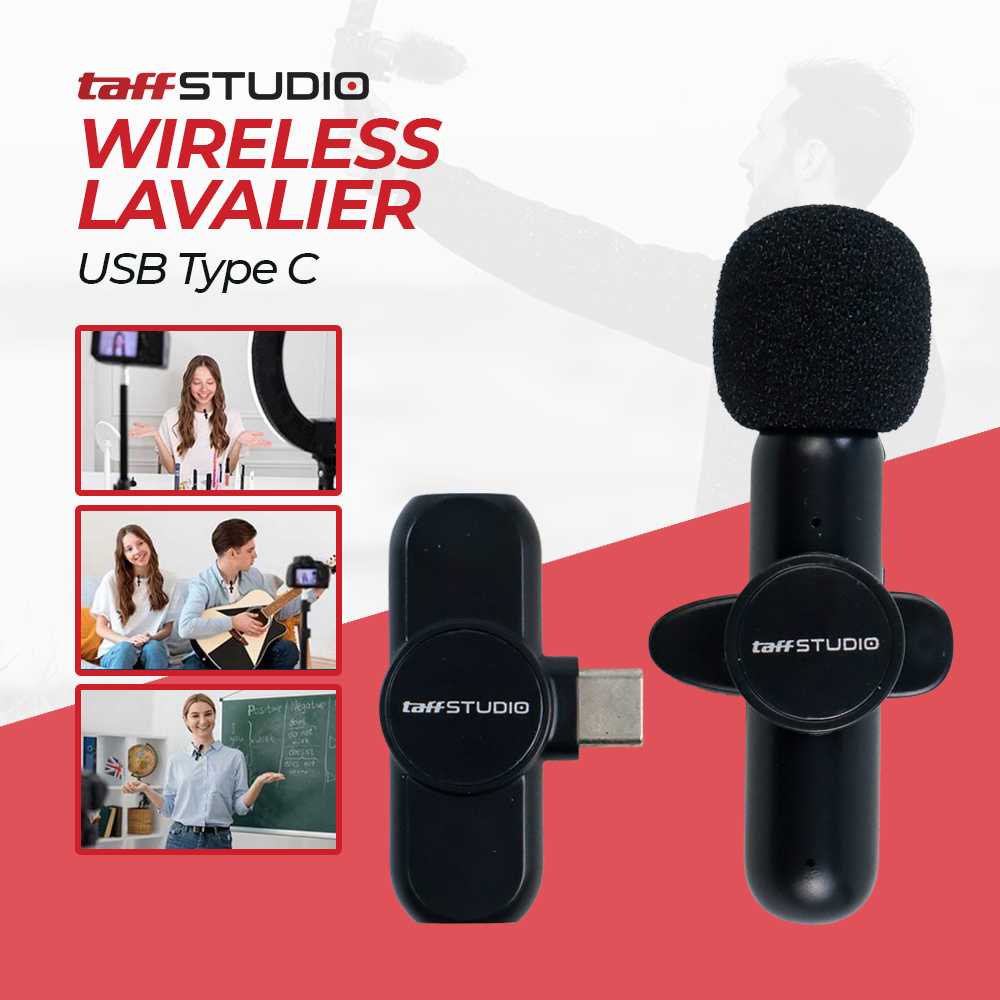 TaffSTUDIO Microphone Clip On Wireless Lavalier Lapel Mic Mikrofon Vlogger Livestreaming Video Recording USB Type C Dan Lightning Single Mic - HA85