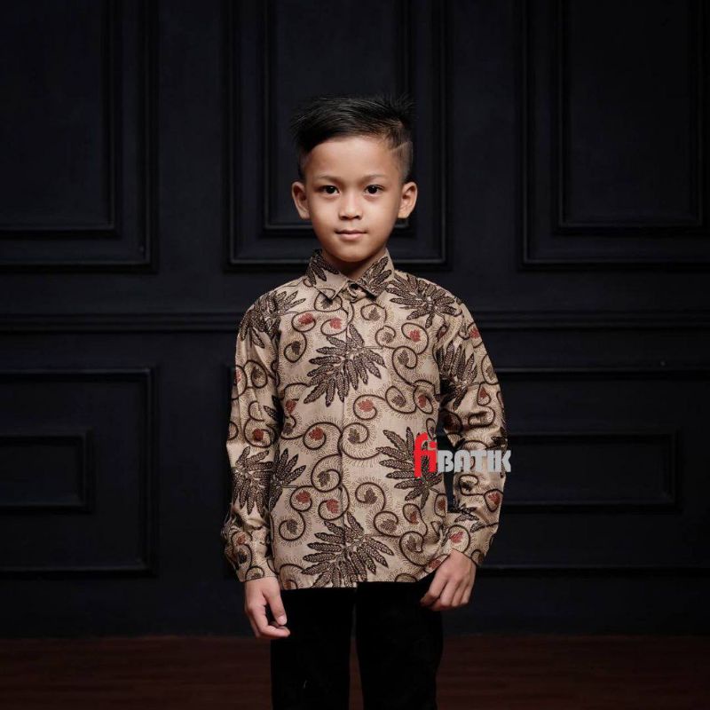 Baju Batik Kemeja Batik Anak Laki-laki Lengan Panjang Umur 2-12 Tahun Kain Katun Halus Seragam