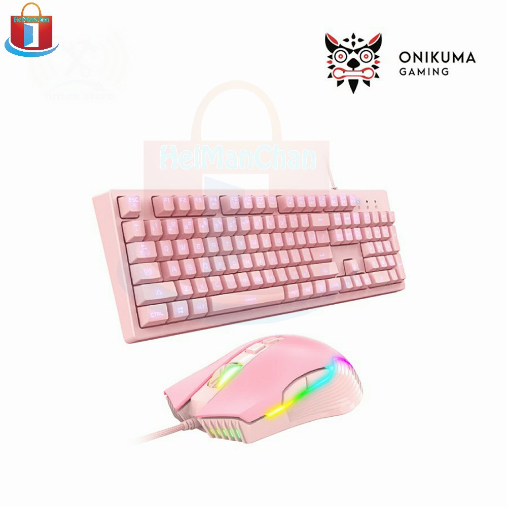 ONIKUMA Paket Gaming Keyboard G25 + Mouse Kabel CW905 Pink