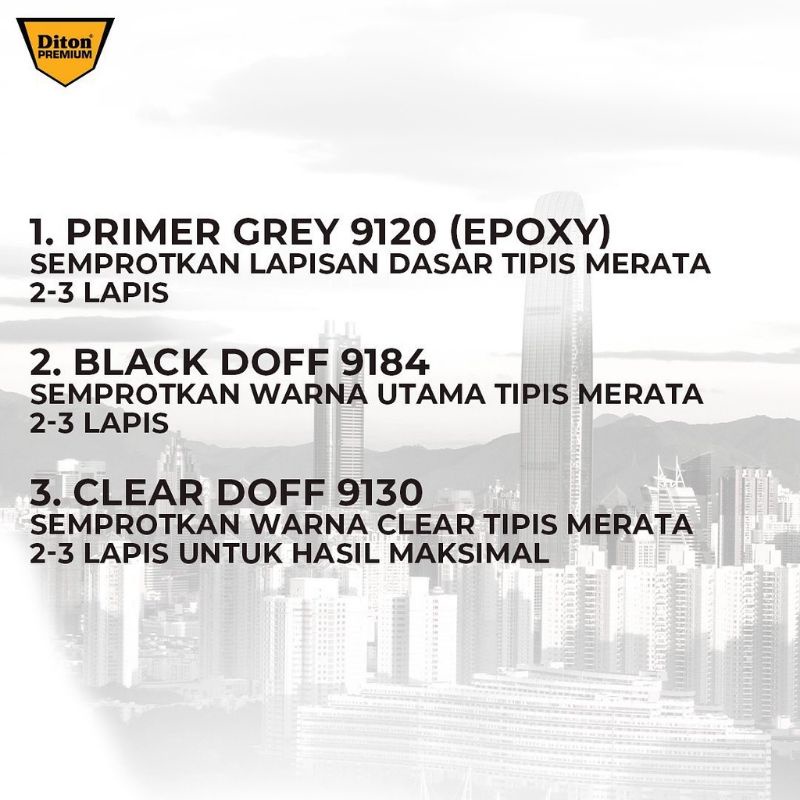 Pilok Pylok Cat DITON Premium 400cc Hitam Doff / Black Doff (9184)Tahan Bensin.Cepat Kering