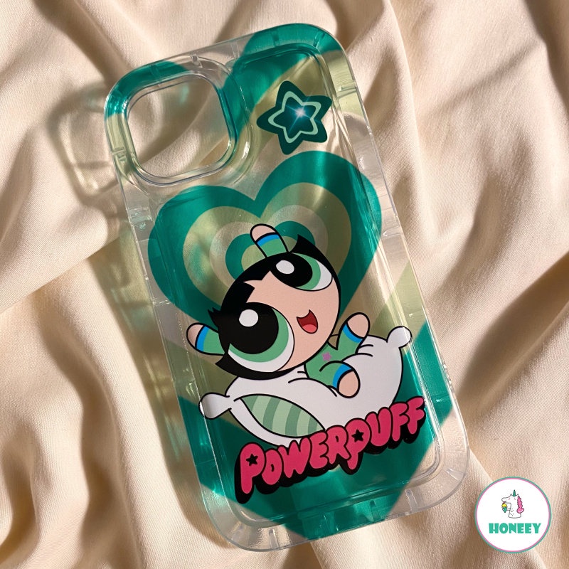 IPHONE Indah Lucu Powerpuff Gadis Airbag Air Cushion Puff Phone Case Kompatibel Untuk Iphone14 13 12 11 Pro Max Shockproof Lembut TPU Kembali Ponsel Cover