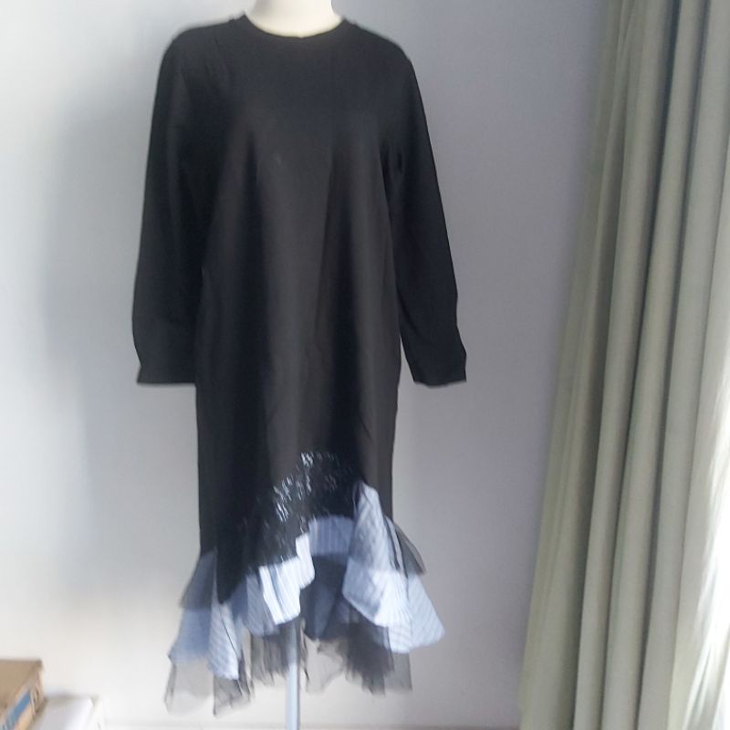 dress wanita hitam lengan panjang polos, pakaian wanita