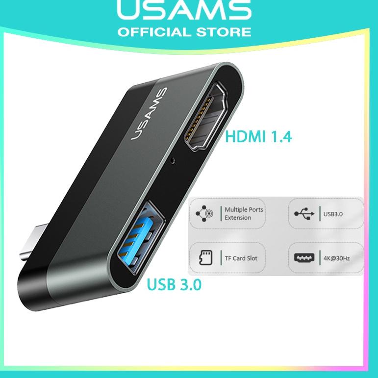 Murah - USAMS Official Original SJ462 Mini Type-C Hub to USB + HDMI Adapter Ori For Macbook Pro 2016(13/15 inches)/ Chromebook/ Samsung Galaxy Tab Pro S/ HP Spectre/ HUAWEI Matebook  Mate 20/30/ iPad Pro 2018/2020 Air 4th/ Samsung S8/S9/S10 ☑