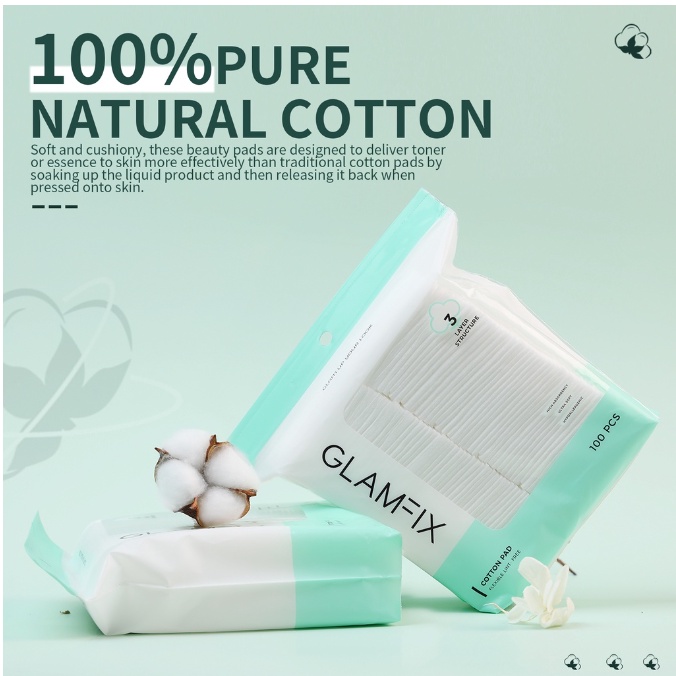 GLAMFIX 100% Pure Natural Cotton Pads - 3 Layered