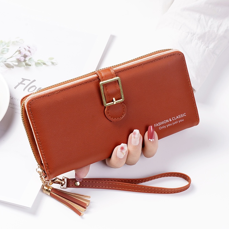 Dompet Panjang Lipat Zipper Multifungsi Korea Style Dompet Fashion Cewek Resleting Klip Women Wallet PU Satu7an D88