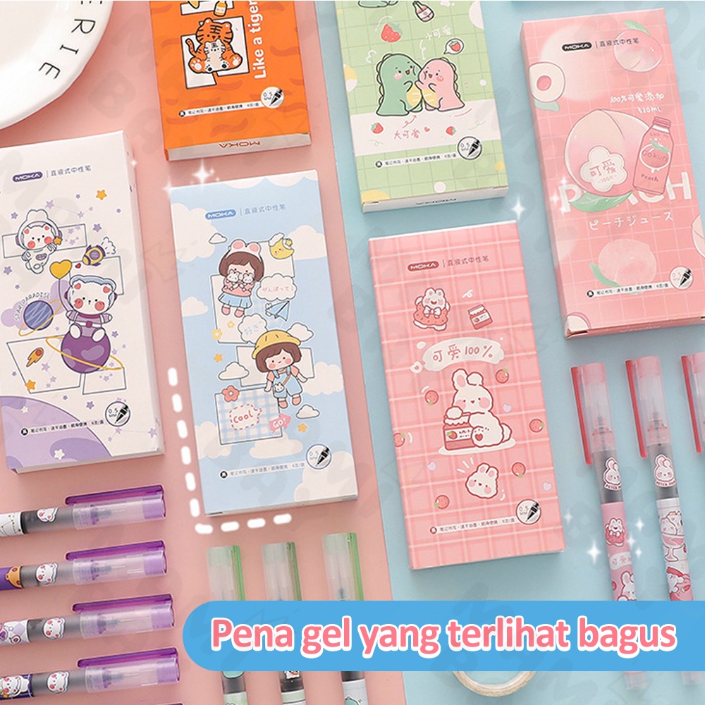 Mamibayi Pulpen gel karakter/Pulpen gel mekanik lucu/Pulpen aesthetic korea 1 SET/6 PCS