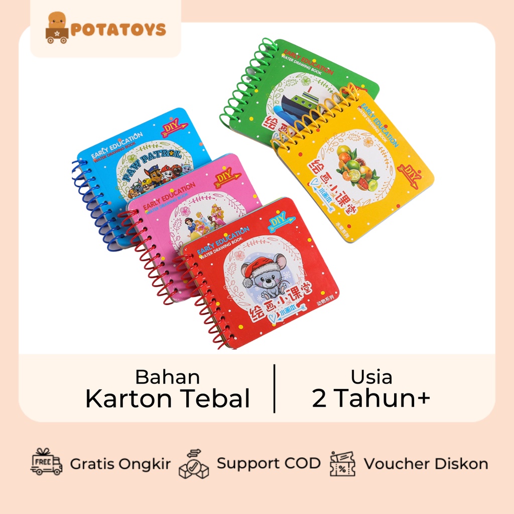 [ Potatoys ] Mini Water Drawing Book / Water Doodle Book / Mainan anak water doodle kecil buku spiral/ magic water book