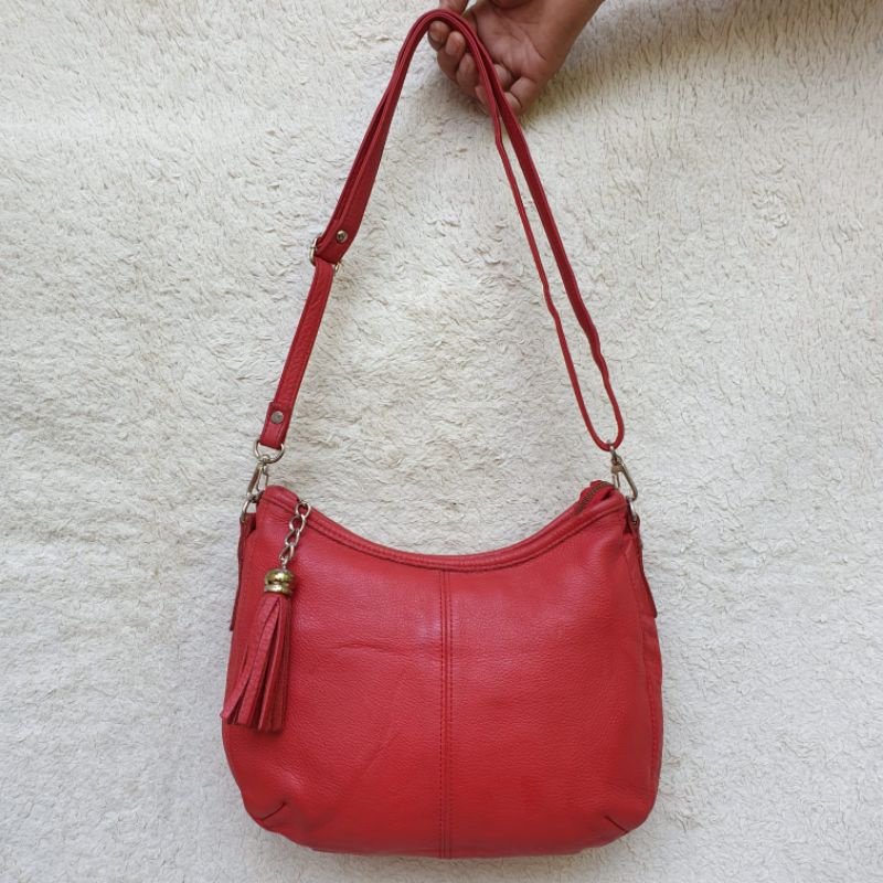 Tas Slingbag Selempang Merah Kulit Asli Wanita