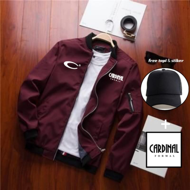 Jaket bomber cardinal formal waterproof gratis topi & stiker