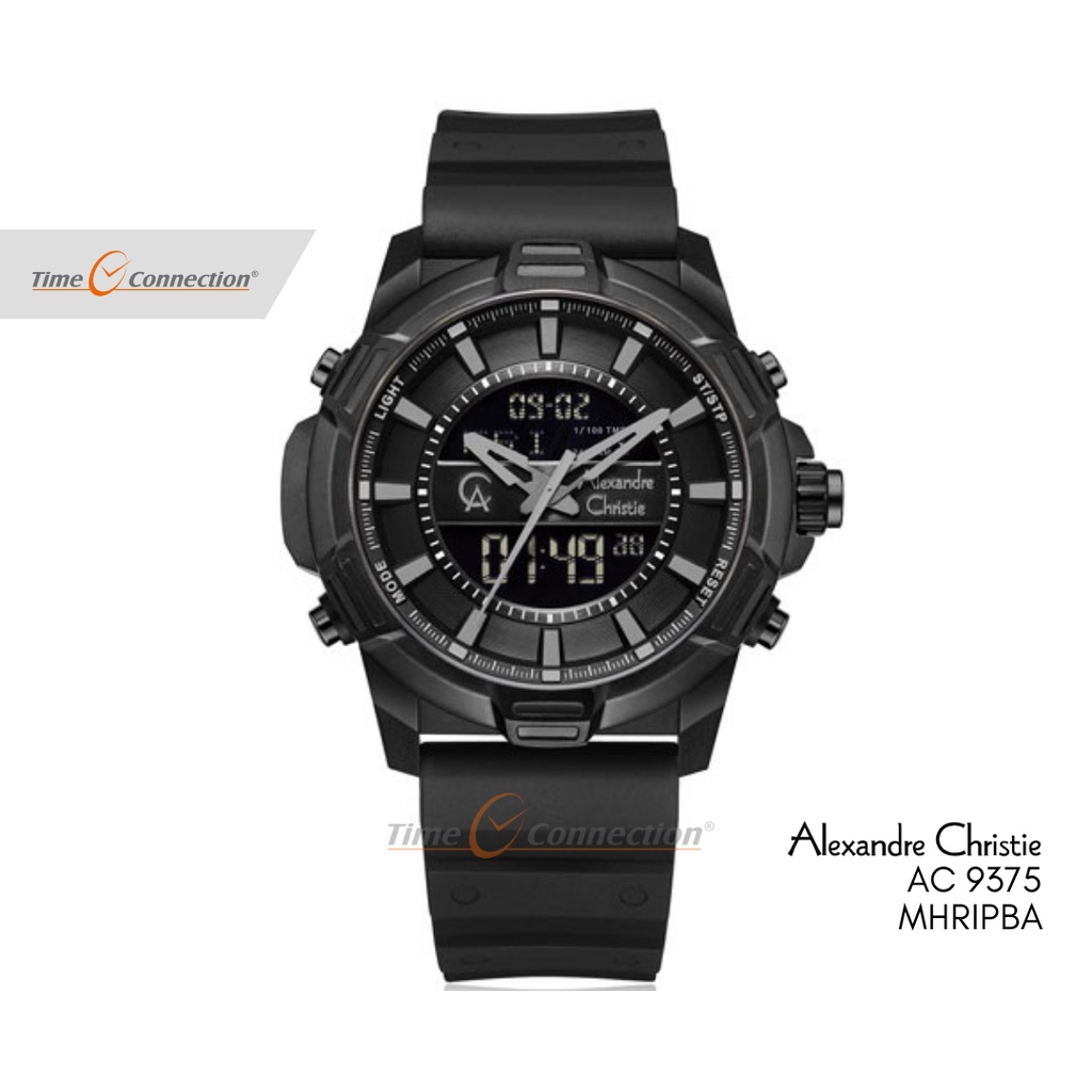 Alexandre Christie AC 9375 MHRIPBA Full Hitam Original / Jam Tangan Pria Analog Digital