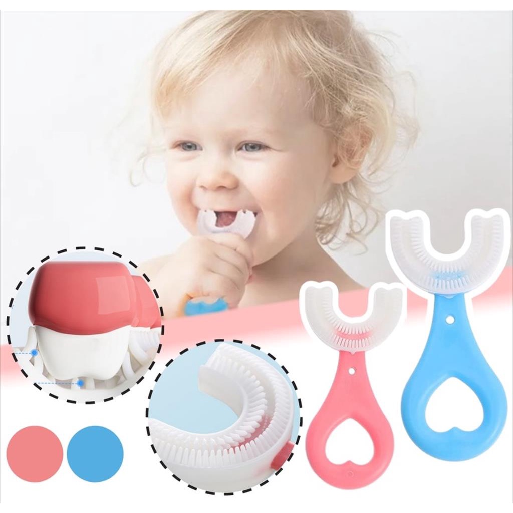 OTS 578 - Sikat Gigi Anak Balita  Bentuk U Bahan Silikon 360° Tooth Brush Training U Shape Silicone Toothbrush for Toddlers