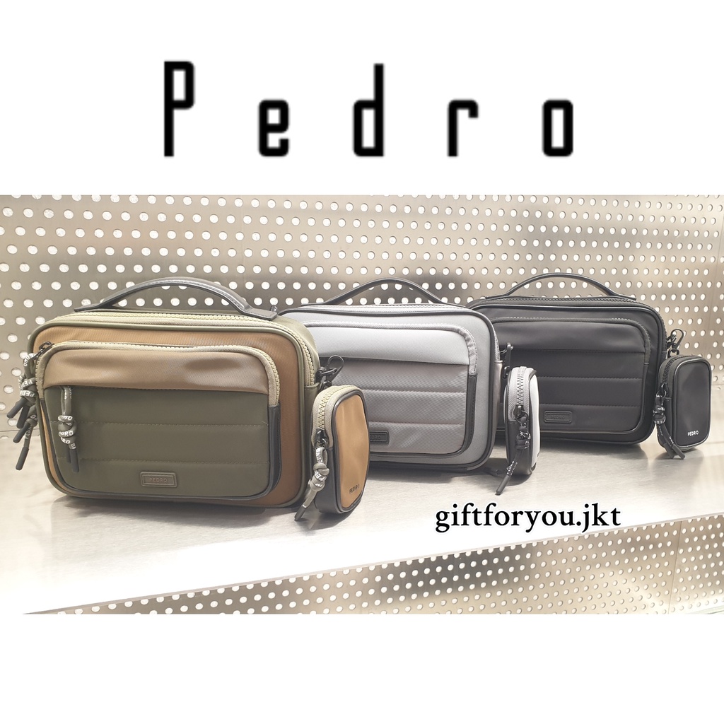 Tas Pria Pedro Original Nylon Duo Sling Bag With Mini Pouch Selempang Cowok Casual Hitam