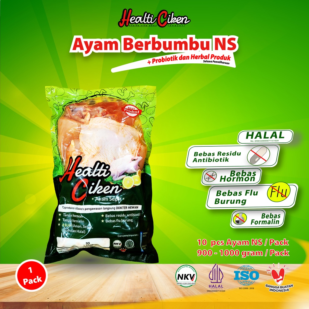 

HEALTI CIKEN Ayam Berbumbu NS | Ayam + Probiotik & Herbal Produk | Daging Ayam Sehat | Healti Ciken | 0.9 - 1 kg / Pack