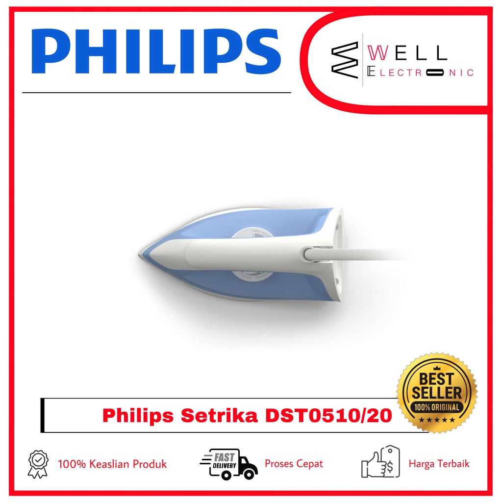 PHILIPS Dry Iron DST0510/20 Tapak Non-stick Setrika Kering DST 0510 Garansi Resmi - Biru