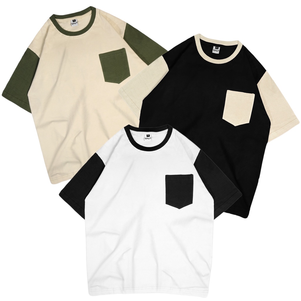 kaos oversize pocket / kantong kombinasi warna