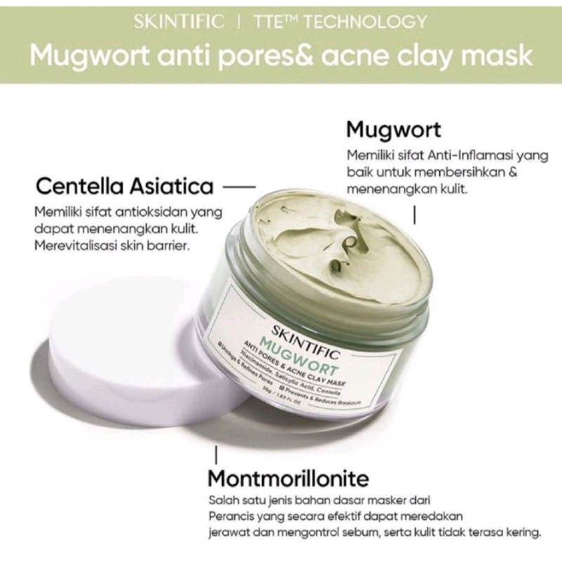 SKINTIFIC ACNE CLAY MASK 55GR MUGWORT / SKINTIFIC MUGWORT ANTI PORES
