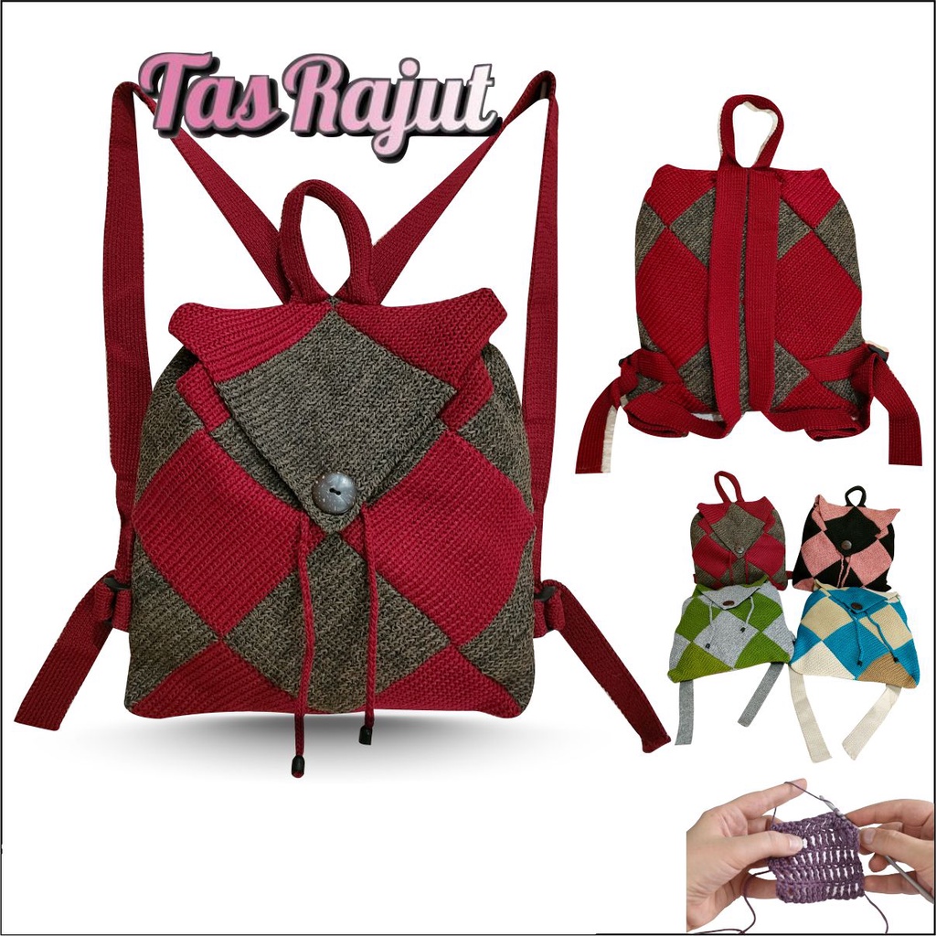 Tas Ransel Wanita PEGE Dortia Bahan Rajut Model Casual - PG 8954