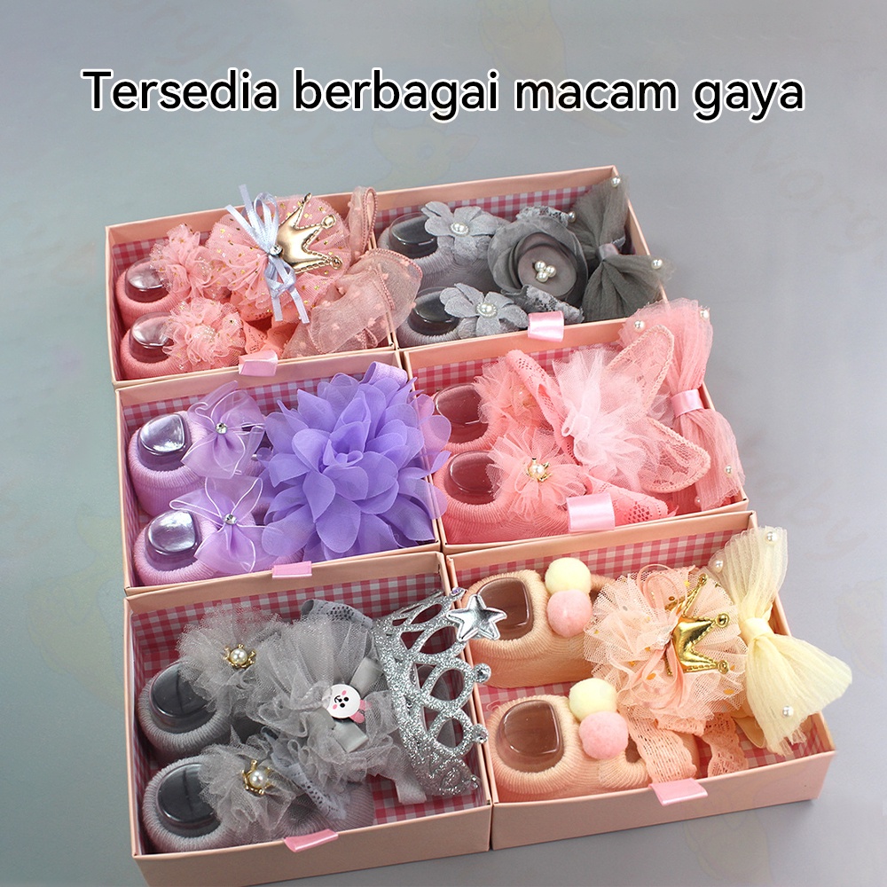 Ivorybaby 3in1 Kaos kaki bando bayi perempuan pita Kaus kaki bayi bandana bayi cewek lucu 0-1 thn