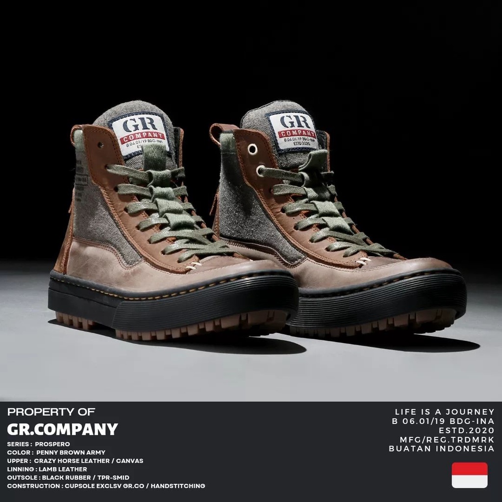 GR.Company - Prospero Penny Brown Army| Sepatu Sneakers Kulit Pria