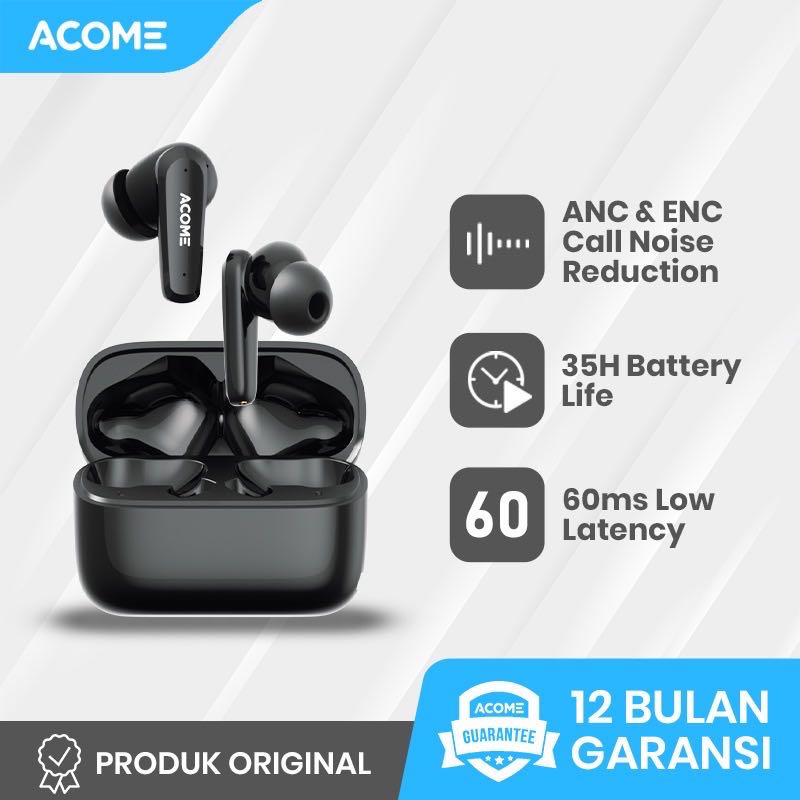 TWS Headset Bluetooth Acome T5NC Airdots ANC Headset 5.2 ENC Call Noise Reduction Garansi Resmi 1 Ta