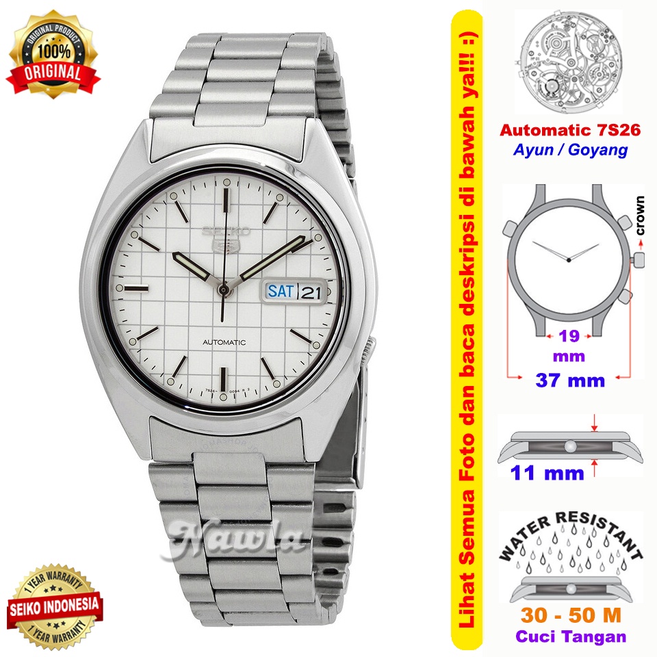 Seiko 5 SNXF05K1 Automatic White Pattern Dial - Jam Tangan Pria SNXF05