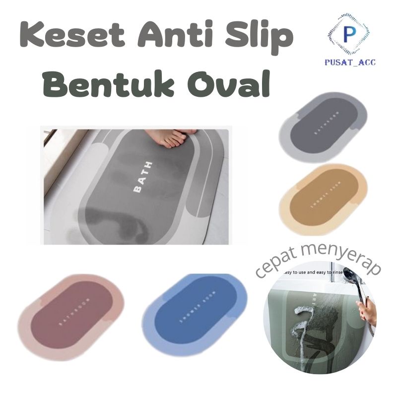 Y055 - Keset Kaki Anti Slip Kamar Mandi Serap Air Bentuk Oval Uk 60x40