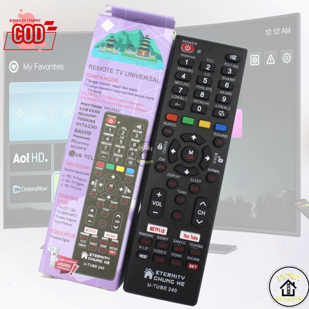 Remot Remote TV Smart LED LCD Multi Android Universal youtube netflix U TUBE 240 (changhong, philips, tcl, polytron, dll)