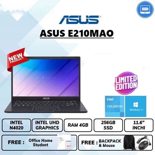 LAPTOP ASUS E210MAO INTEL N4020 RAM 4GB SSD 256GB