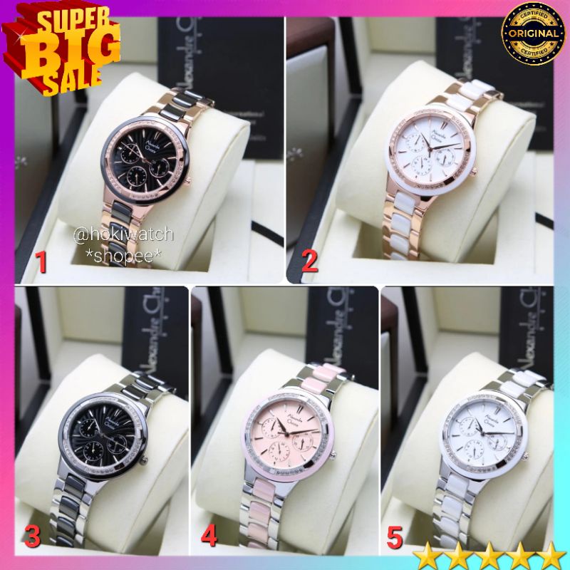 🪙✓BARU ORIGINAL GARANSI RESMI 1 TAHUN JAM TANGAN WANITA ALEXANDRE CHRISTIE ANALOG KERAMIK ARLOJI WAT