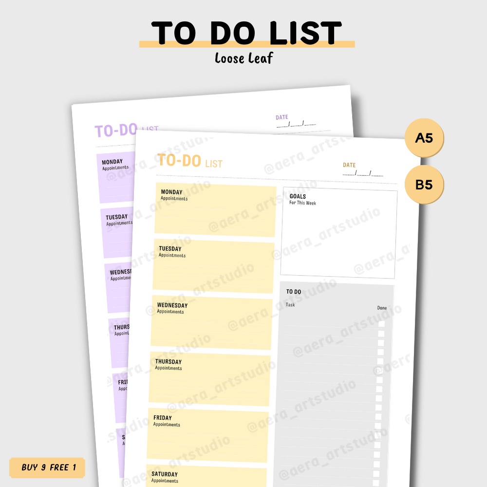 

(10 pcs) LA300 To Do List : Loose Leaf - by Aera Art Studio | Kertas File Isi Binder A5 B5 - Loose Leaf Pastel Multicolor - Refill Notebook A5 B5 - Isi Binder B5 - Bookpaper Binder - Loose Leaf To Do List
