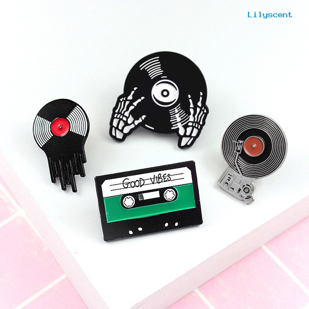 [LS] Retro Phonograph Recording Kaset Tape Vinyl Record Bros Pin Jaket Lencana