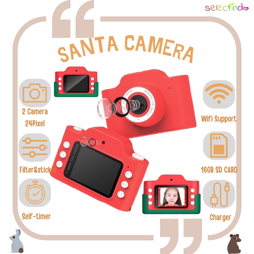 Christmas Gift / Santa Camera / Camera Kids / Kamera Anak / Selfie / 16 GB / WIFI / 24 MP / Mainan Anak / Anak Gift / Birthday Gift