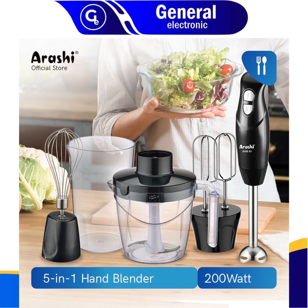 Paket Blender Tangan AHB 01 / HAND BLENDER Mixer Arashi 5 in 1 Multi Fungsi