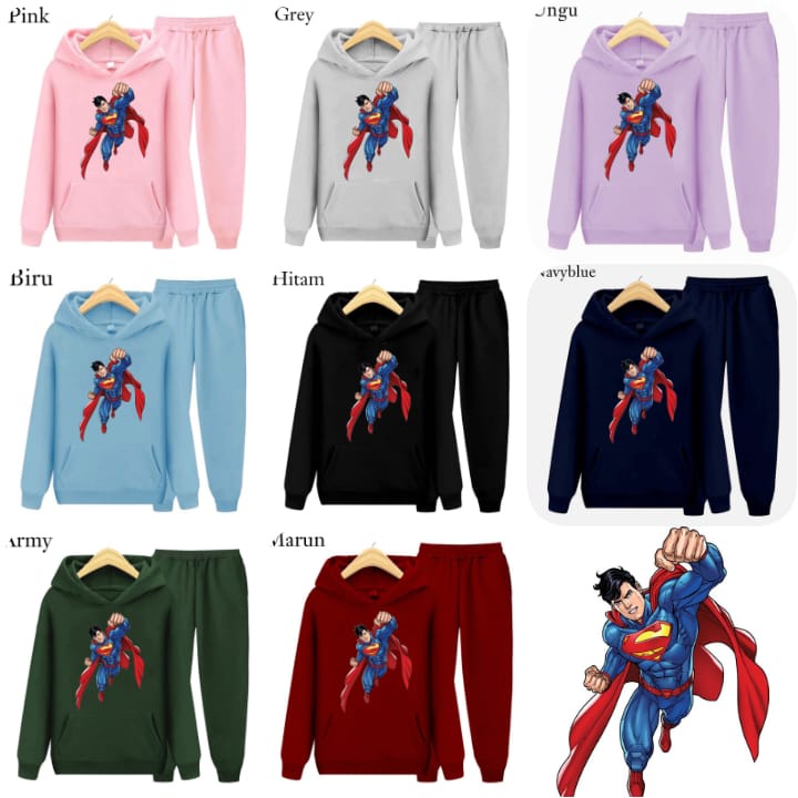 Hzl_outfit Setelan Sweater Superman Anak Laki-Laki S.M.XL