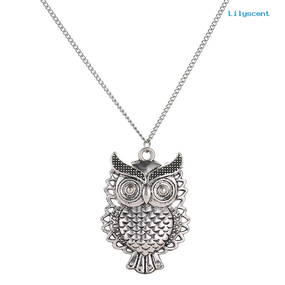 Ls Wanita Vintage Lucu Hollow Owl Hewan Liontin Panjang Kalung Sweater Rantai Perhiasan