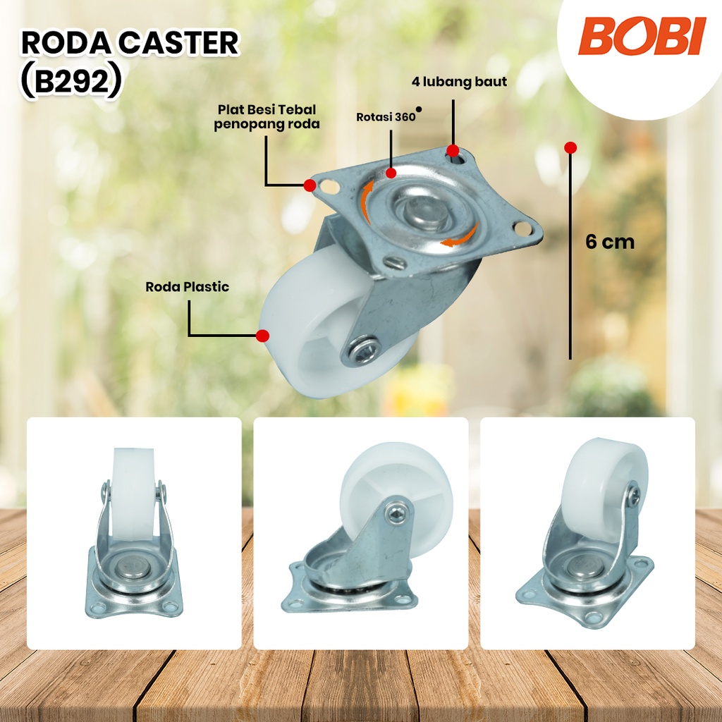 Roda Caster PVC NYLON // Roda Etalase Lemari 1,5 inch // Roda Serbaguna BOBI - Warna Random