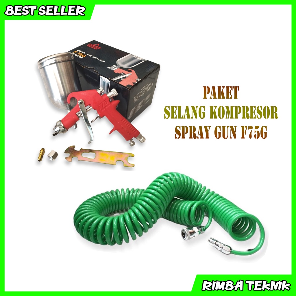 Paket Spray Gun F75G Yukido Spet Cat Semprot Tabung Atas Plus Selang Recoil Hose Spiral 4.5M / 6M / 9M/ 12 Meter