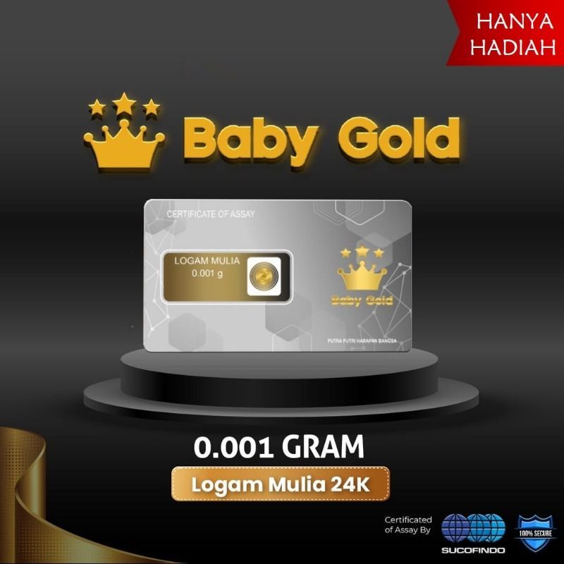 Hanya Untuk Hadiah Baby Gold Emas Mini 0.001 Gram Logam Mulia 24 Karat Babygold MiniGold Mini