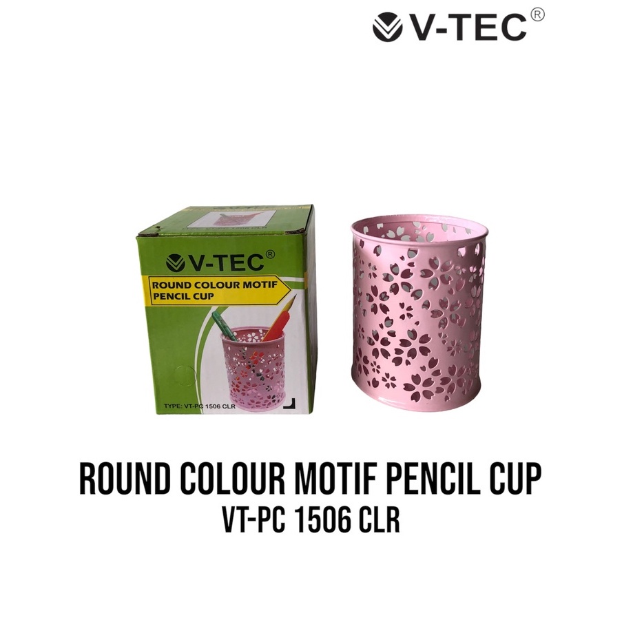 Pencil Cup Bulat Motif  V-TEC  PC-1506 Colour Desk Set Round Organizer Satuan- SHSNP