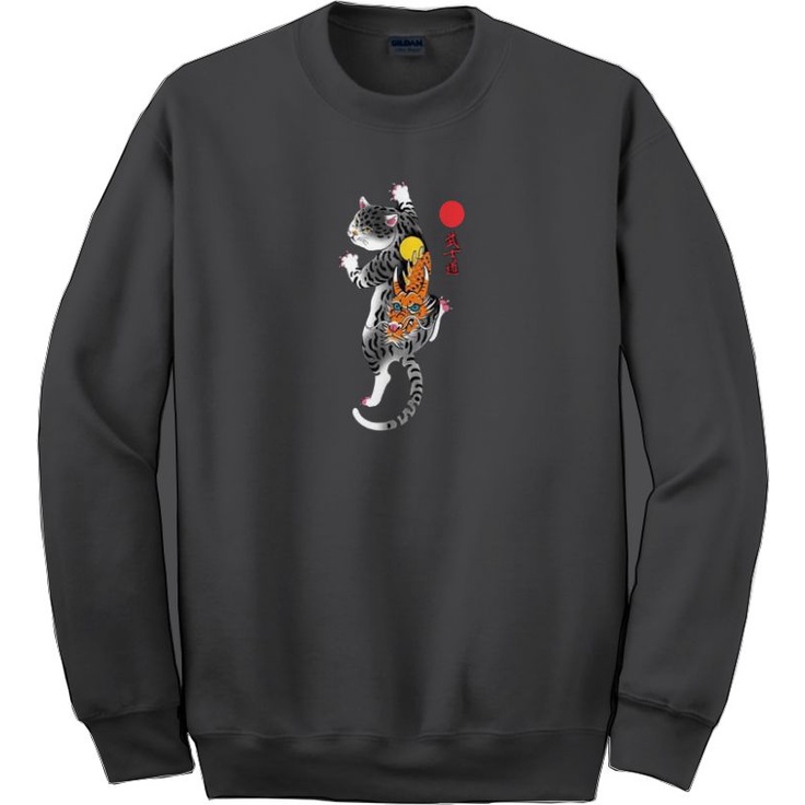 crewneck sweater pria kekinian motif CAT DRAGON termurah /bahan fleece lembut dan tebal