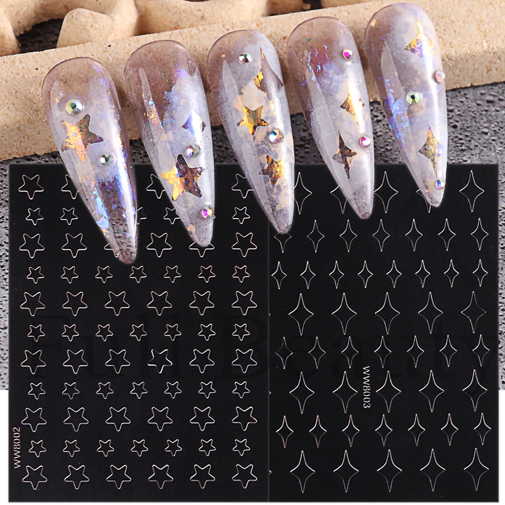 [ COD ] Stiker Transfer Dekorasi Manicure 3D untuk Nail Art French/Motif Love/Boneka/Butterfly/Star