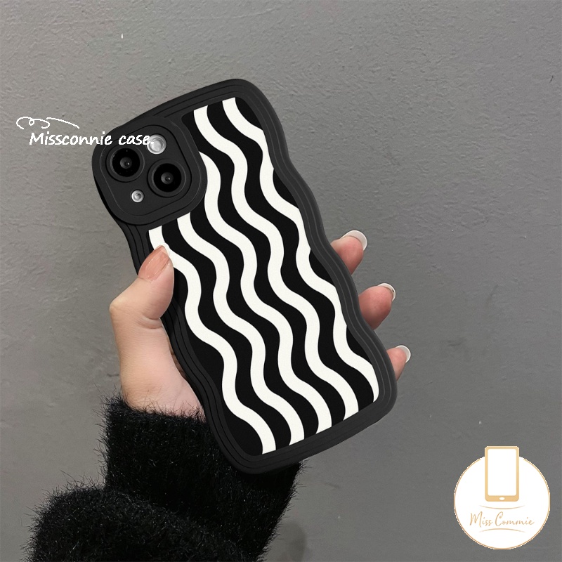 Redmi 12C 910 9A 9T 10A 10C 9C NFC A1+A1 Note10 10Pro 11Pro+9 8 11 9Pro Note 9s 10s 11s PO CO M3 X3 NFC Pro Mi 11T Pro Fashion Hitam Putih Motif Gelombang Air Case Tepi Bergelombang Lembut