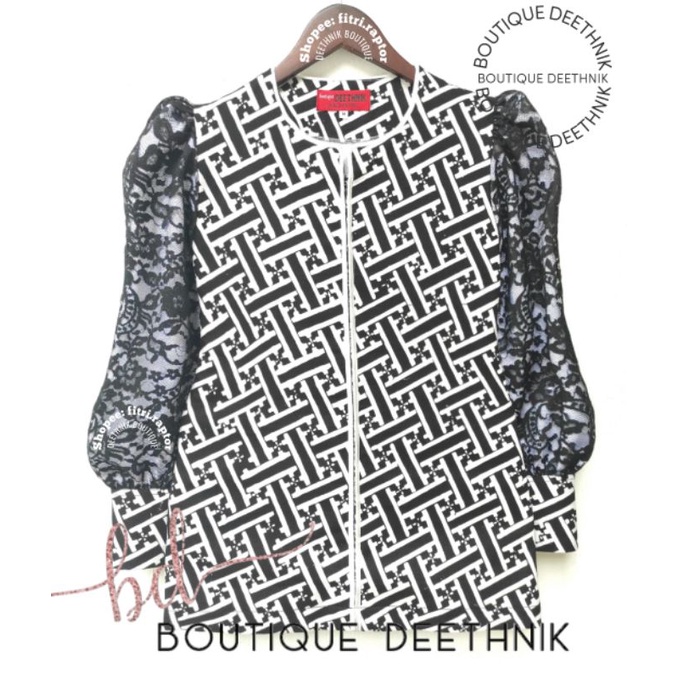 Deethnik blus batik cap asli warna hitam mix brokat batik mewah