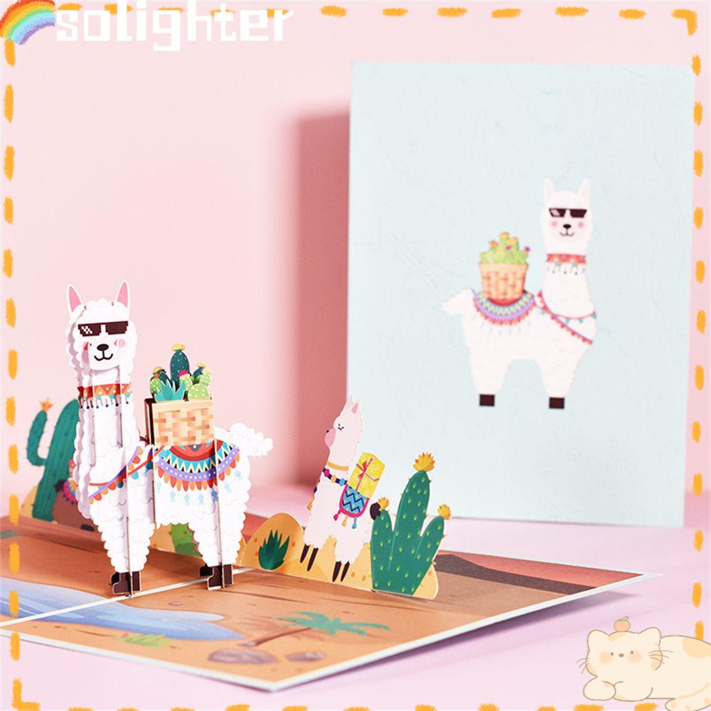 Kado Kartu Ulang Tahun SOLIGHTER Anak Animal Alpaca Hummingbird Kids Pop Up