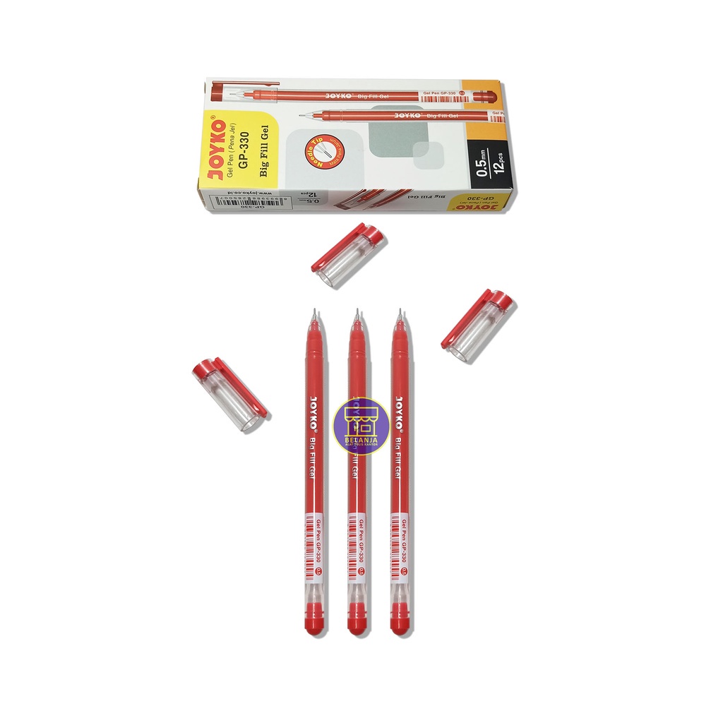 

Joyko Pulpen Gel Pen GP-330 Big Fill Gel 0.5 mm Tinta Merah Per Lusin