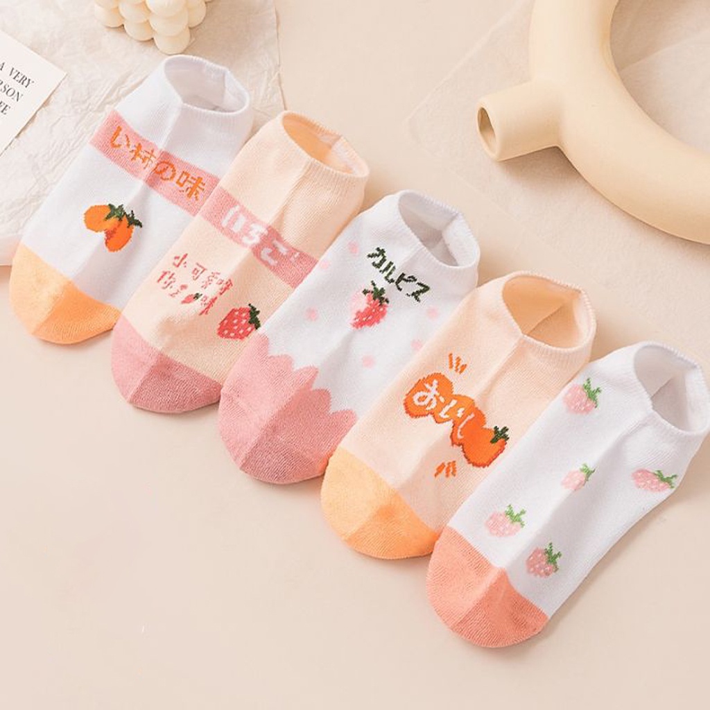 INDOMINI  Kaos Kaki Motif Strawberry Pink Ankle Sock Lembut Nyaman KK026