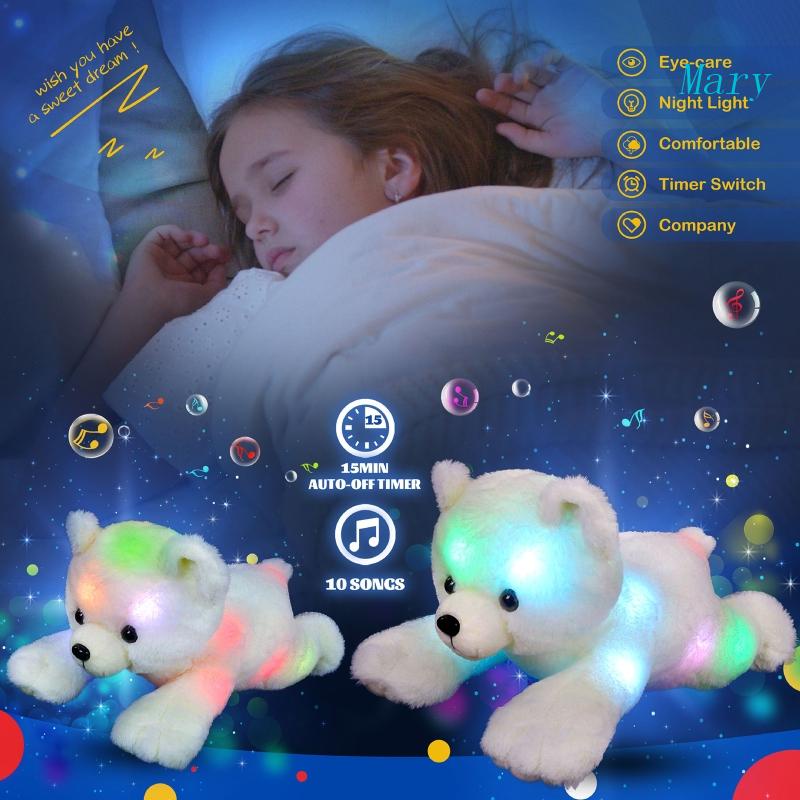 Mary 37cm Plush Polar Bear LED Untuk Boneka Mainan Untuk w/Musik Opsional &amp; Warna Warni Cahaya Dekorasi Kamar Anak Kelahiran Bayi