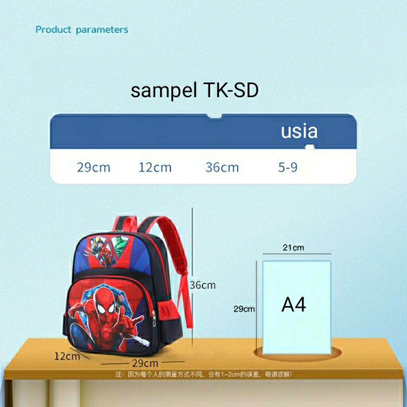 Tas Anak TK Paud TPA RA Raudhatul athfal Ransel punggung Taman Kanak-Kanak laki-laki superhero motif 3D usia dini Balita 1-6 tahun