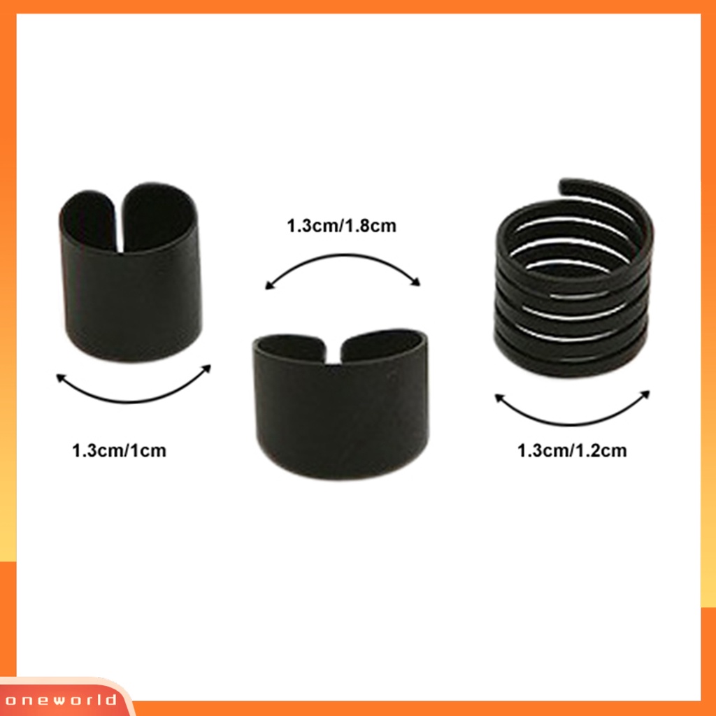 {oneworld} 3pcs Fashion Hitam Stack Polos Diatas Knuckle Band Midi Rings Perhiasan Cincin Set Untuk Pakaian Sehari-Hari