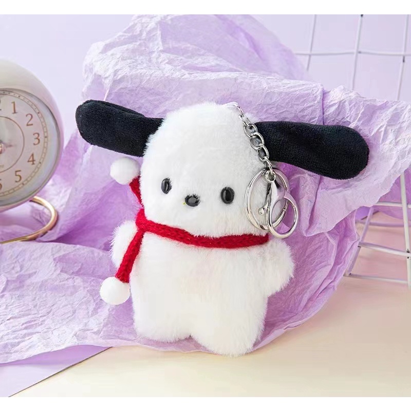 Sera Korea syal merah lucu Pochacco gantungan kunci liontin ponsel gadis shell plush aksesoris boneka ornamen